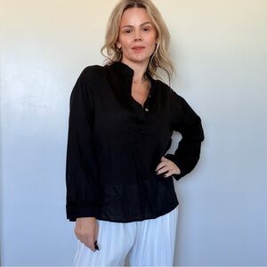 Almina Concept Band Collar Button Up in Black